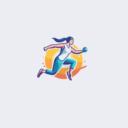 Illustration for Sport logo design template. Abstract vector illustration of a woman playing cricket. - Royalty Free Image