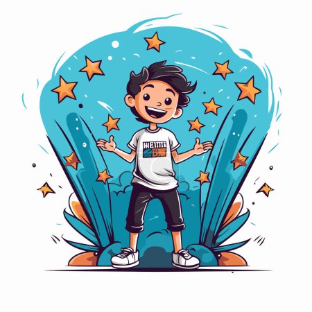 Illustration for Cartoon boy in shorts and t-shirt. Vector illustration. - Royalty Free Image