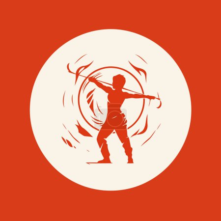 Ilustración de Logo de tiro con arco. Silueta de un hombre con arco y flecha - Imagen libre de derechos