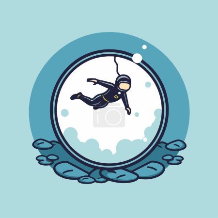 Diver jumping off a cliff. Vector illustration in flat style.