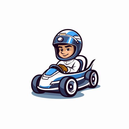 Illustration for Cartoon boy driving a race car. Vector illustration on white background. - Royalty Free Image