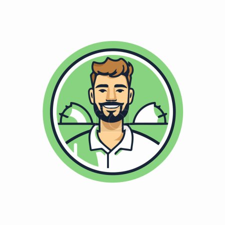 Téléchargez les illustrations : Illustration vectorielle d'un homme barbu dans un cercle vert. - en licence libre de droit
