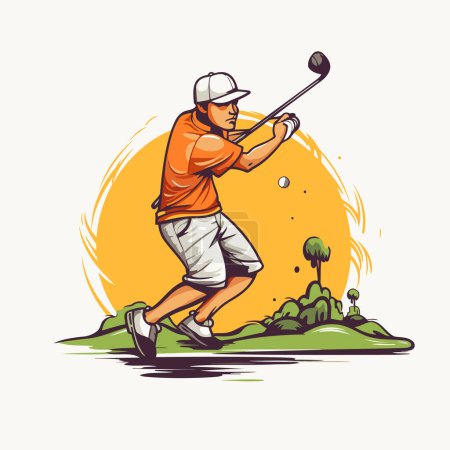 Téléchargez les illustrations : Le golfeur frappe la balle avec un club. Illustration vectorielle. - en licence libre de droit
