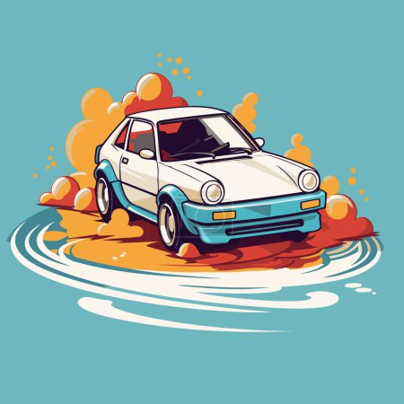 Téléchargez les illustrations : Voiture sur l'eau. Illustration vectorielle d'une voiture sur l'eau. - en licence libre de droit