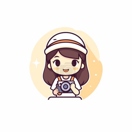 Illustration for Illustration of a cute girl holding a camera. Vector illustration. - Royalty Free Image