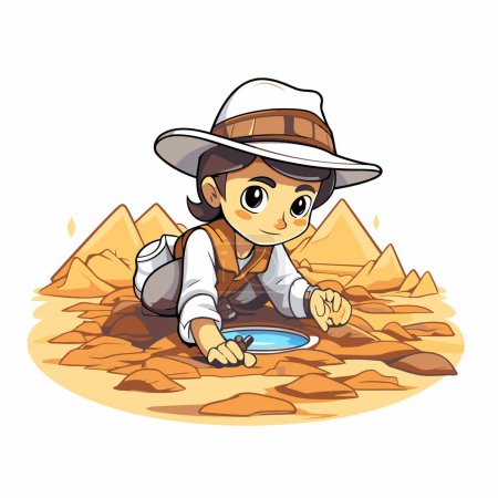 Illustration for Illustration of a Cute Little Boy Searching for Food in the Desert - Royalty Free Image