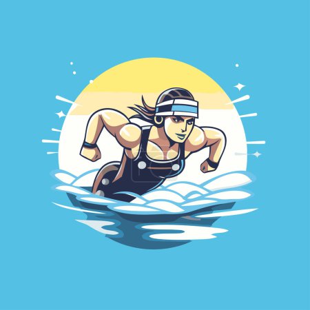 Téléchargez les illustrations : Surfez sur l'eau. Illustration vectorielle dans un style plat. - en licence libre de droit