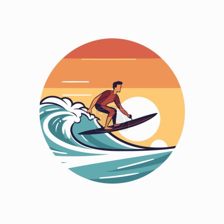 Illustration for Surfer on the wave. Vector illustration of a man on a surfboard. - Royalty Free Image