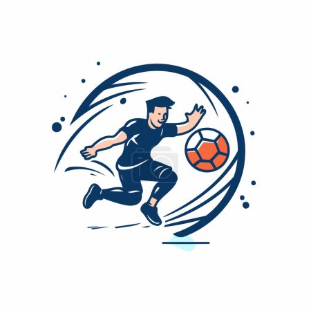 Soccer player kicking the ball. Vector illustration on a white background.