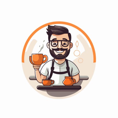 Illustration for Coffee shop barista with cup of coffee. Vector illustration. - Royalty Free Image