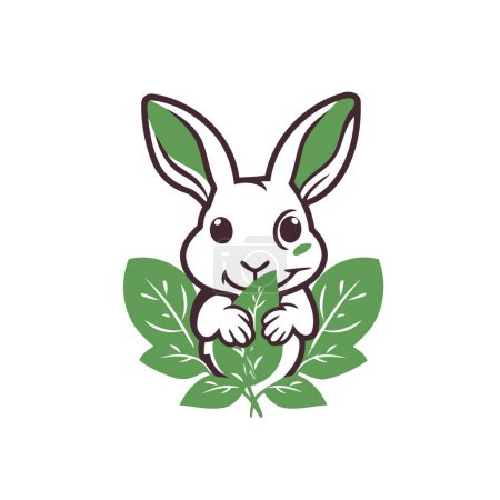 Illustration for Easter bunny with green leaves. Vector illustration on white background. - Royalty Free Image