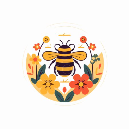 Illustration for Bee logo design template. Vector illustration of a bee with flowers. - Royalty Free Image