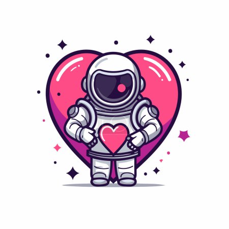Illustration for Astronaut holding heart. Cute cartoon character. Vector illustration. - Royalty Free Image