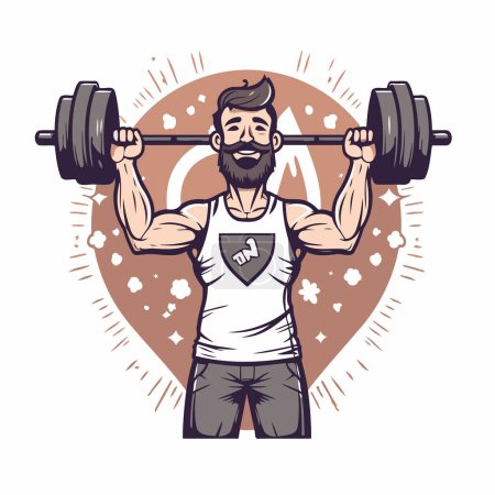 Ilustración de Hombre de fitness con barra. Ilustración vectorial en estilo de dibujos animados. - Imagen libre de derechos
