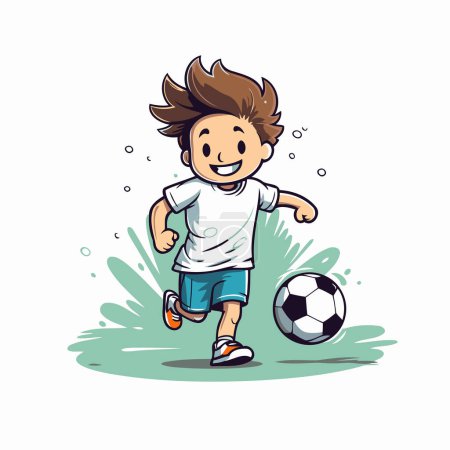 Illustration for Cartoon boy playing soccer. Vector illustration isolated on white background. - Royalty Free Image