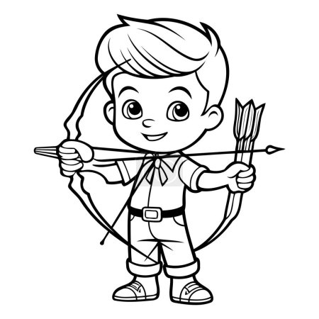 Téléchargez les illustrations : Coloriage contour de dessin animé garçon Cupidon avec arc et flèche - en licence libre de droit