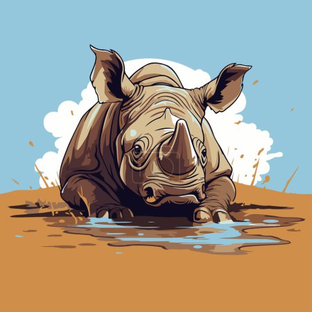Ilustración de Rinoceronte en el agua. Ilustración vectorial para su diseño - Imagen libre de derechos