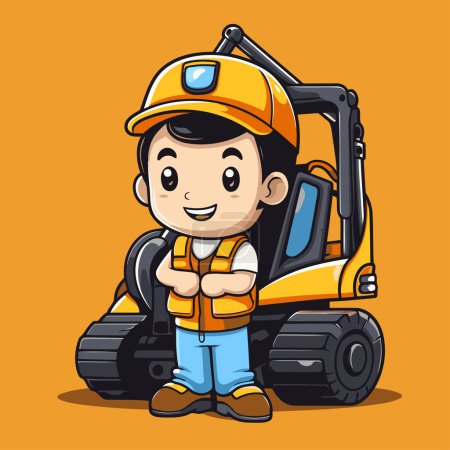 Illustration for Cute little boy with excavator. Vector cartoon character illustration. - Royalty Free Image