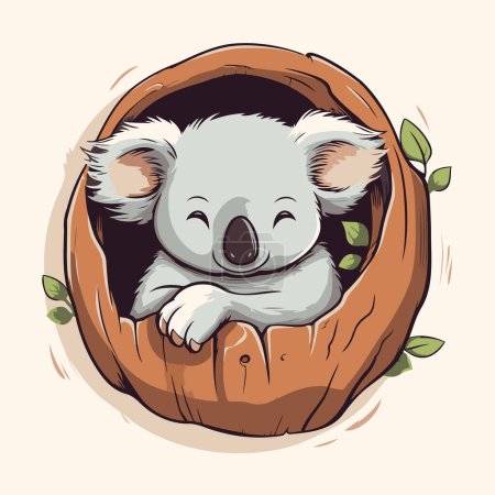 Téléchargez les illustrations : Mignon koala dans le creux d'une citrouille. Illustration vectorielle. - en licence libre de droit