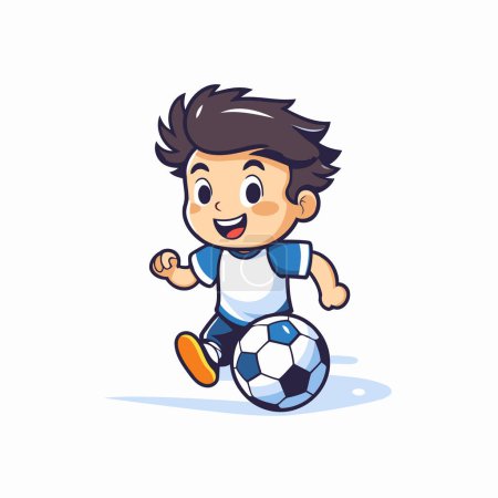 Illustration for Cute little boy playing soccer cartoon vector Illustration on a white background - Royalty Free Image