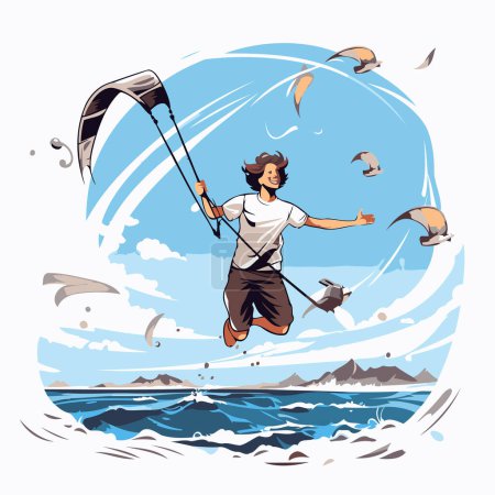 Illustration for Kitesurfer on the seashore. Vector illustration. - Royalty Free Image