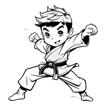 Illustration for Karate Boy - Black and White Cartoon Illustration. Vector Art - Royalty Free Image