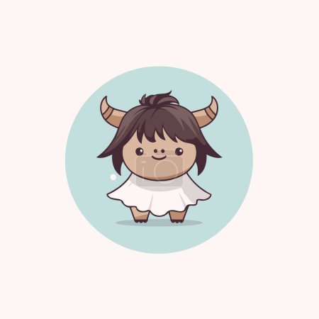 Téléchargez les illustrations : Illustration vectorielle d'une jolie petite fille en robe blanche avec cornes - en licence libre de droit