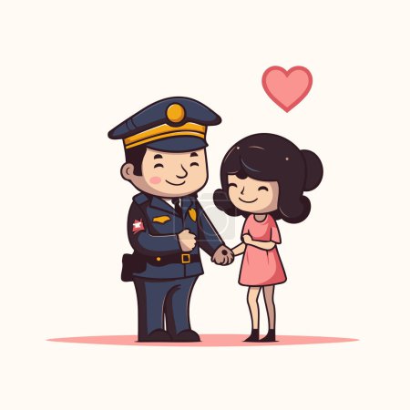 Téléchargez les illustrations : Un policier et une petite fille. Illustration vectorielle dans le style dessin animé. - en licence libre de droit