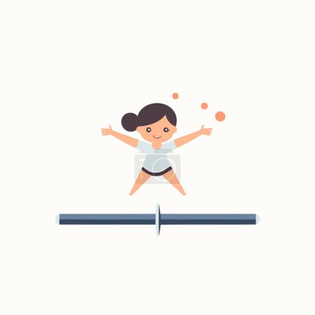 Ilustración de Linda niña saltando sobre un balancín ilustración vector plano. - Imagen libre de derechos