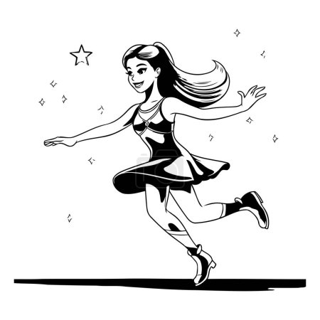 Téléchargez les illustrations : Belle jeune fille dansant ballet. Illustration vectorielle noir et blanc. - en licence libre de droit