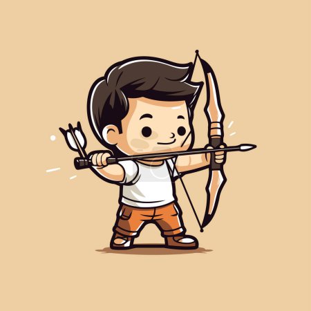 Téléchargez les illustrations : Joli garçon avec arc et flèche. Illustration vectorielle. Cartoon style. - en licence libre de droit