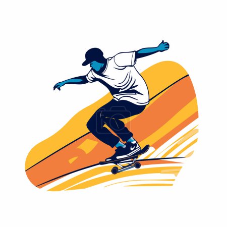 Illustration for Skateboarder jumping with a skateboard. Extreme sport vector illustration - Royalty Free Image