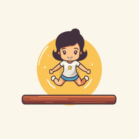 Illustration for Cute little girl jumping in the air. Vector flat cartoon illustration - Royalty Free Image