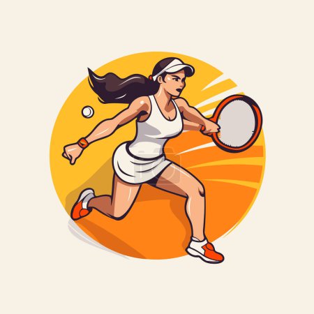 Illustration for Tennis player woman with racket and ball. Vector illustration in cartoon style - Royalty Free Image