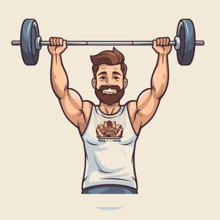 Ilustración de Hombre de fitness levantando una barra. Ilustración vectorial en estilo de dibujos animados. - Imagen libre de derechos