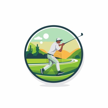 Illustration for Golf club logo template. Vector illustration of golf player in action. - Royalty Free Image