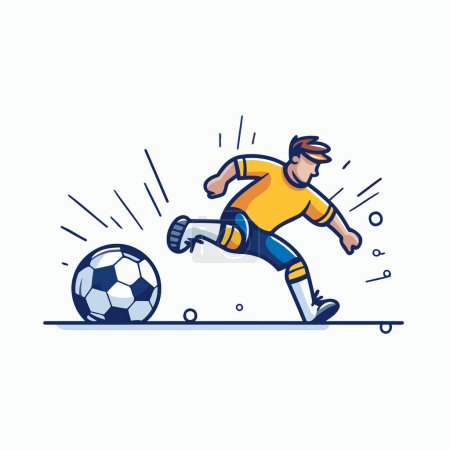 Illustration for Soccer player kicking ball. Vector illustration in flat linear style. - Royalty Free Image