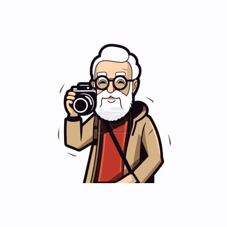 Téléchargez les illustrations : Vieil homme avec un appareil photo dans les mains. Illustration vectorielle. - en licence libre de droit