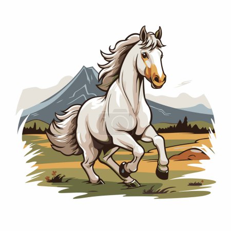 Illustration for Horse running in the meadow. Vector illustration of a white horse. - Royalty Free Image