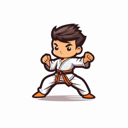 Illustration for Karate boy cartoon character vector Illustration on a white background. - Royalty Free Image