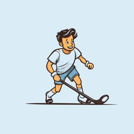 Ilustración de un hombre jugando hockey sobre hielo. jugador de hockey vector de dibujos animados