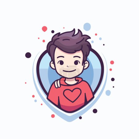 Illustration for Vector illustration of a boy in a heart-shaped frame. Cartoon style. - Royalty Free Image