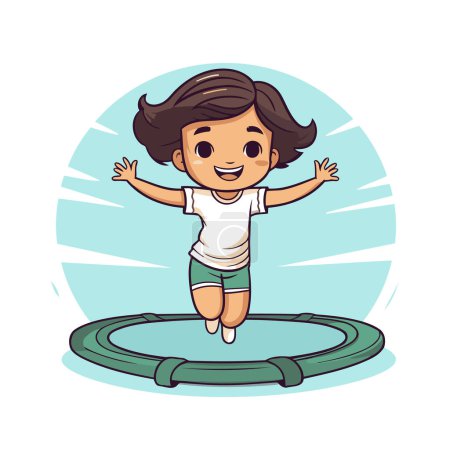 Téléchargez les illustrations : Jolie petite fille sautant sur le trampoline. Illustration vectorielle. - en licence libre de droit