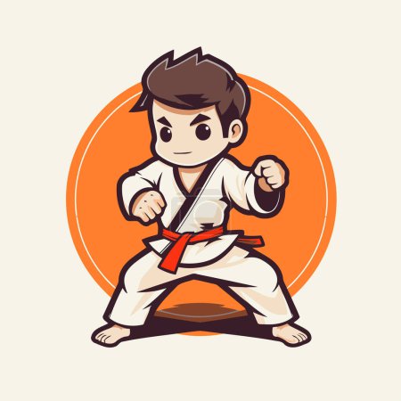 Ilustración de Ilustración vectorial Taekwondo. Caricatura karate chico con cinturón rojo - Imagen libre de derechos