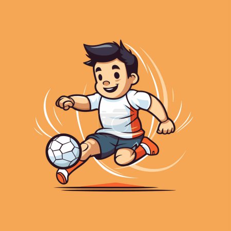 Ilustración de Jugador de fútbol de dibujos animados corriendo y pateando la pelota. Ilustración vectorial. - Imagen libre de derechos