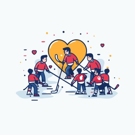 Téléchargez les illustrations : Groupe de personnes jouant au hockey ensemble. Concept de travail d'équipe. Illustration vectorielle. - en licence libre de droit