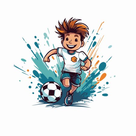 Illustration for Soccer player with ball and splashes. Vector illustration on a white background. - Royalty Free Image