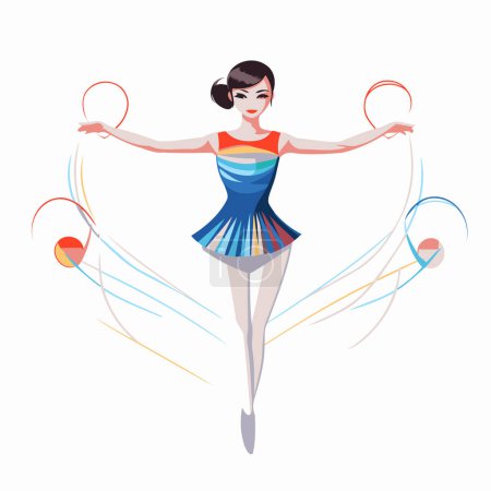 Téléchargez les illustrations : Gymnaste fille sautant avec raquette et balle. Illustration vectorielle. - en licence libre de droit