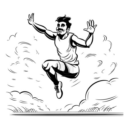 Illustration for Illustration of a man jumping on a background of clouds and sky - Royalty Free Image