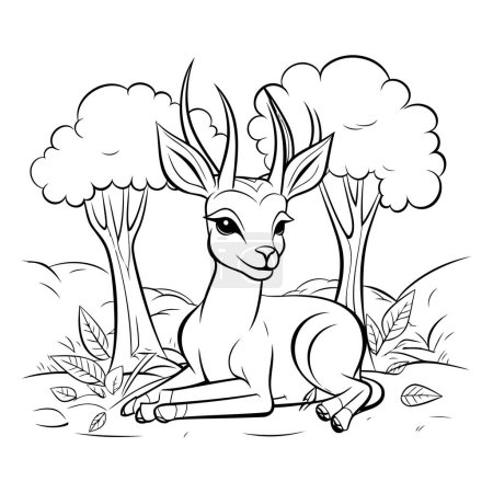 Téléchargez les illustrations : Illustration de dessin animé noir et blanc de cerfs pour livre à colorier - en licence libre de droit